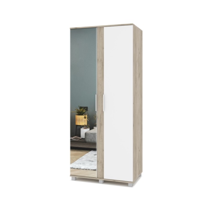 Шкаф 2-х створчатый с зеркалом Пандора П22 900х520х2100 Серый дуб/белый - Фото 1