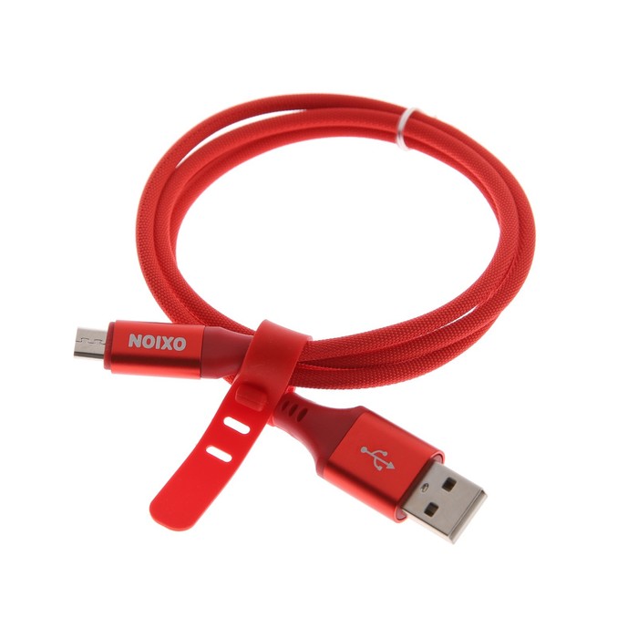 Кабель OXION OX-DCC333RD, USB - microUSB, 1 м, быстрая зарядка, стяжка, красный - фото 51460046