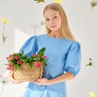 Платье для девочки MINAKU: Cotton collection, однотонное, голубое, рост 128 см - Фото 11