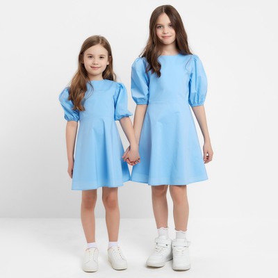 Платье для девочки MINAKU: Cotton collection, однотонное, голубое, рост 152 см