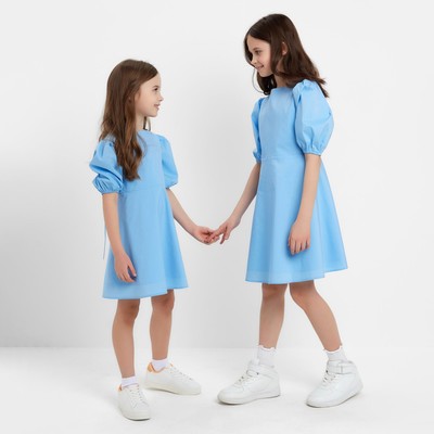 Платье для девочки MINAKU: Cotton collection, однотонное, голубое, рост 152 см