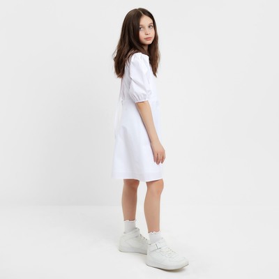 Платье для девочки MINAKU: Cotton collection, однотонное, белое, рост 146 см