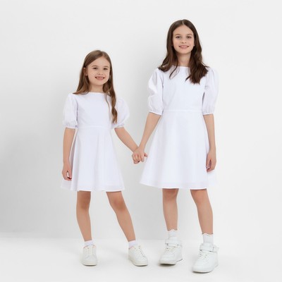Платье для девочки MINAKU: Cotton collection, однотонное, белое, рост 146 см