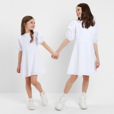 Платье для девочки MINAKU: Cotton collection, однотонное, белое, рост 146 см