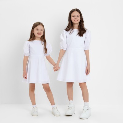 Платье для девочки MINAKU: Cotton collection, однотонное, белое, рост 146 см