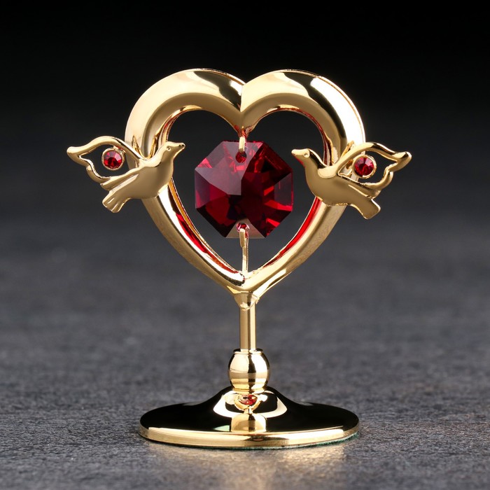 Сувенир «Сердце с голубями", с красными кристаллами