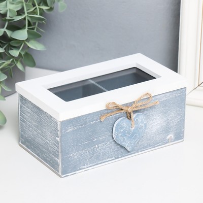 Шкатулка для чая с делениями «Звёздное сердце», дерево, стекло, 16.4×9×7 см