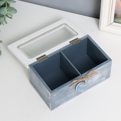 Шкатулка для чая с делениями «Звёздное сердце», дерево, стекло, 16.4×9×7 см