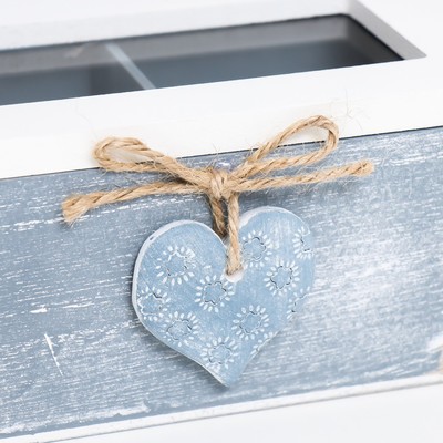 Шкатулка для чая с делениями «Звёздное сердце», дерево, стекло, 16.4×9×7 см