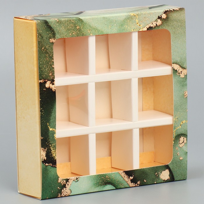 Коробка под 9 конфет с ячейками, кондитерская упаковка «Любимому учителю» 14.5 х 14.5 х 3.5 см - фото 1907655650