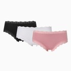 Набор женских трусов слипы (3 шт), цвет белый/чёрный/розовый, размер XL (46-48) - фото 319321548