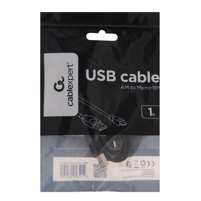 Кабель Cablexpert CCP-mUSB2-AMBM-1M, microUSB - USB, 1 м, зарядка+передача данных, черный - фото 51460090