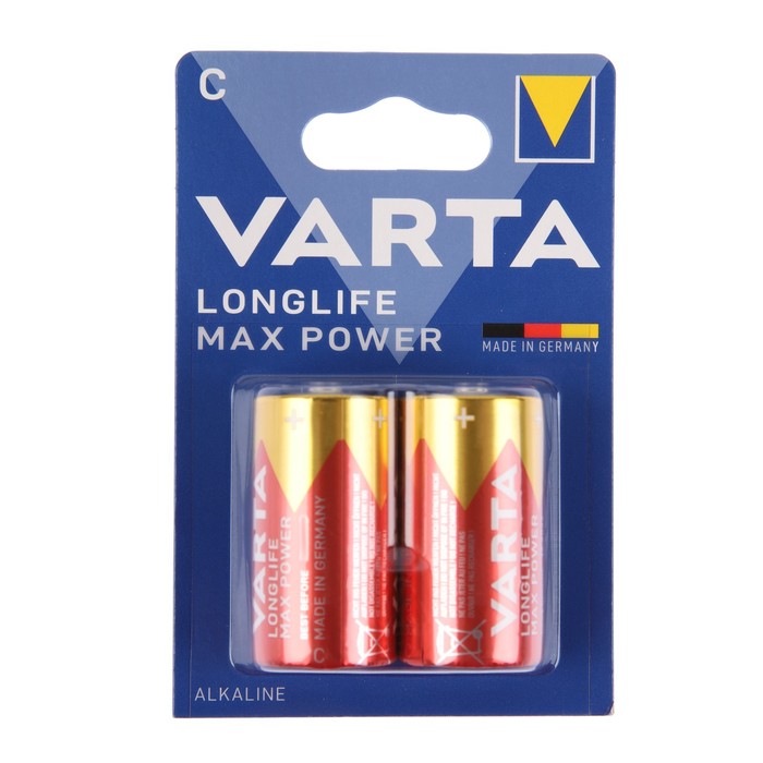 Батарейка алкалиновая Varta LONGLIFE MAX POWER, С, LR14-2BL, 1.5В, блистер, 2 шт. - Фото 1