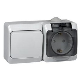 Блок, ОП, «Этюд» SchE BPA16-241C, 1 клавиша, евророзетка, IP44, цвет серый