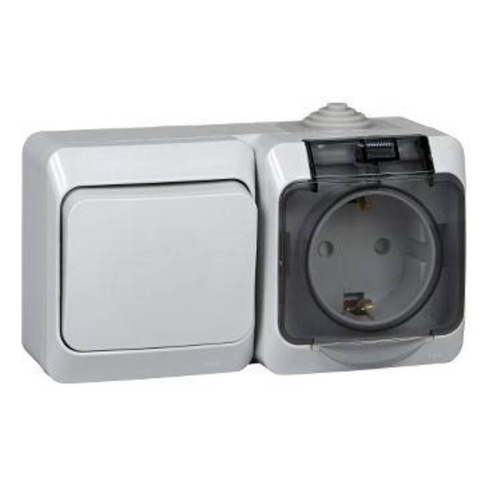 Блок, ОП, «Этюд» SchE BPA16-241C, 1 клавиша, евророзетка, IP44, цвет серый - Фото 1