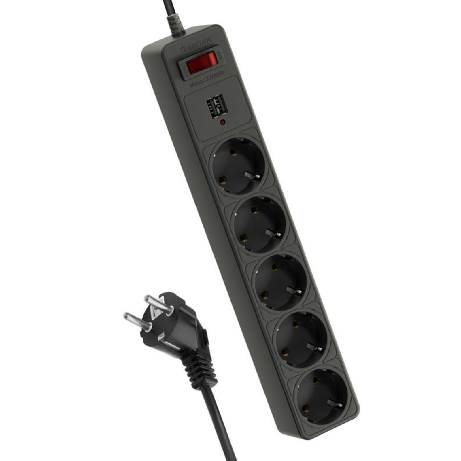 Удлинитель с сетевым фильтром КОСМОС FKsm1.8m-5g(B)USB, 5х1.8м, 10А ...