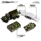 Грузовик металлический «УРАЛ «Армия с прицепом», инерция, масштаб 1:43, цвет МИКС - Фото 2