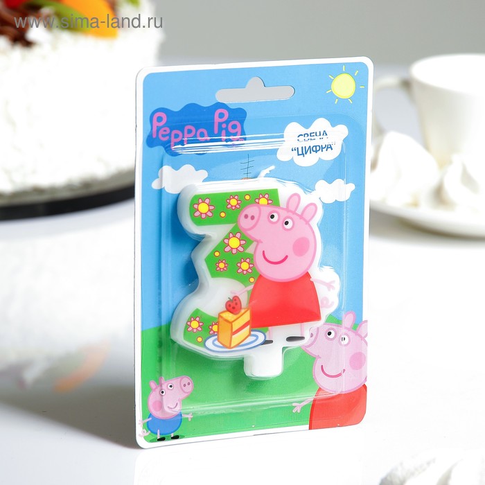 Свеча для торта цифра "Peppa Pig" зелёная "3" - Фото 1