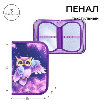 Пенал школьный, 3 секции, 14×21×4 см «Совушка»