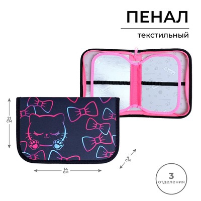 Пенал школьный, 3 секции, 14×21×4 см «Кошечка»