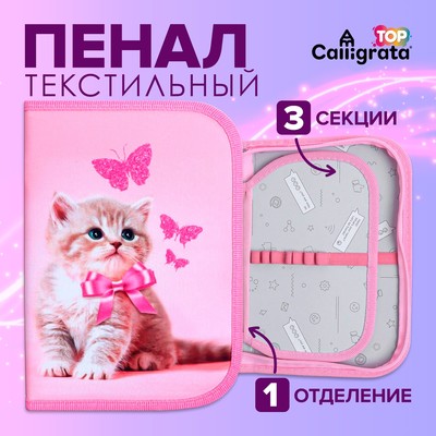 Пенал школьный, 3 секции, 14×21×4 см «Котенок»