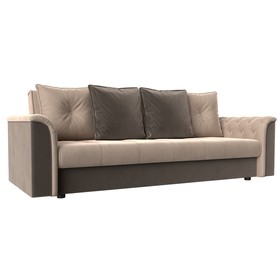 Прямой диван «Сиеста», механизм книжка, велюр, цвет бежевый / коричневый