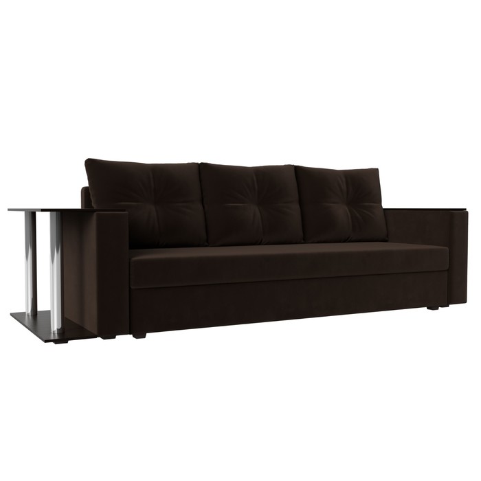 Диван прямой «Атланта Лайт», стол слева, механизм еврокнижка, микровельвет, коричневый