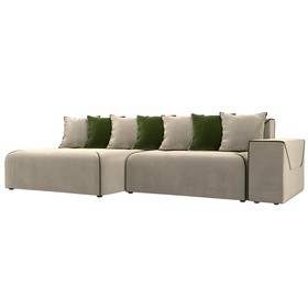 Угловой диван «Кёльн», левый угол, пантограф, микровельвет, цвет бежевый / зелёный