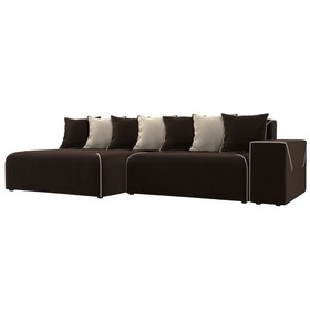 Угловой диван «Кёльн», левый угол, пантограф, микровельвет, цвет коричневый / бежевый
