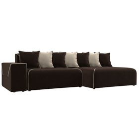 Угловой диван «Кёльн», правый угол, пантограф, микровельвет, цвет коричневый / бежевый