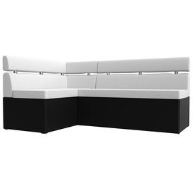 Кухонный угловой диван «Классик», левый угол, дельфин, экокожа, цвет белый / чёрный