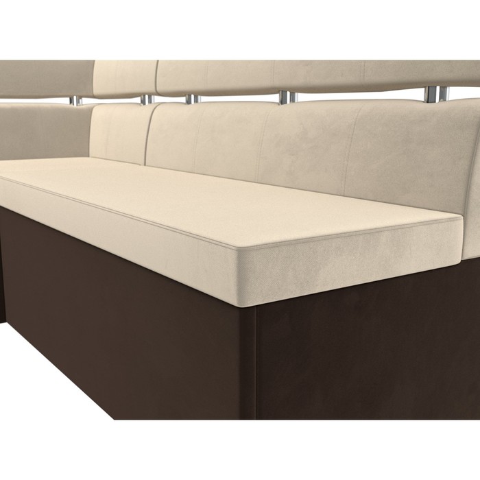 Кухонный угловой диван «Классик», левый угол, дельфин, микровельвет, бежевый / коричневый - фото 1887056661