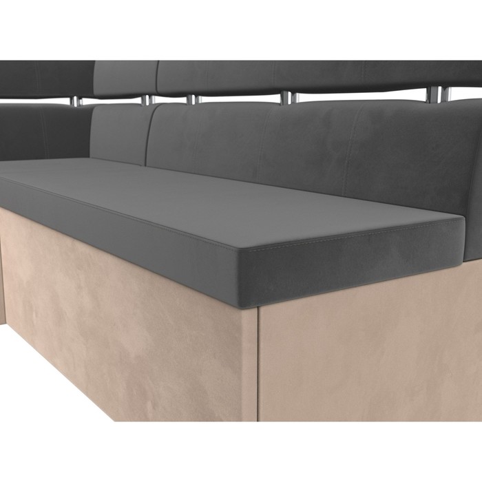 Кухонный угловой диван «Классик», левый угол, дельфин, велюр, цвет серый / бежевый - фото 1887056709