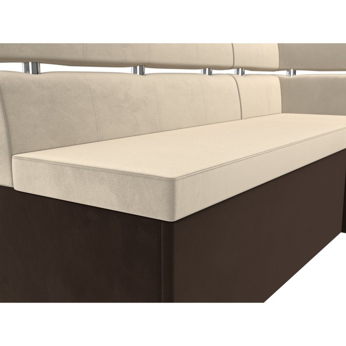 Кухонный угловой диван «Классик», правый угол, дельфин, микровельвет, бежевый / коричневый - фото 1888537581