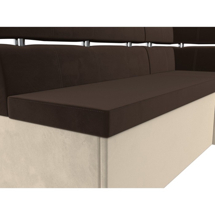 Кухонный угловой диван «Классик», правый угол, дельфин, микровельвет, коричневый / бежевый - фото 1887056747