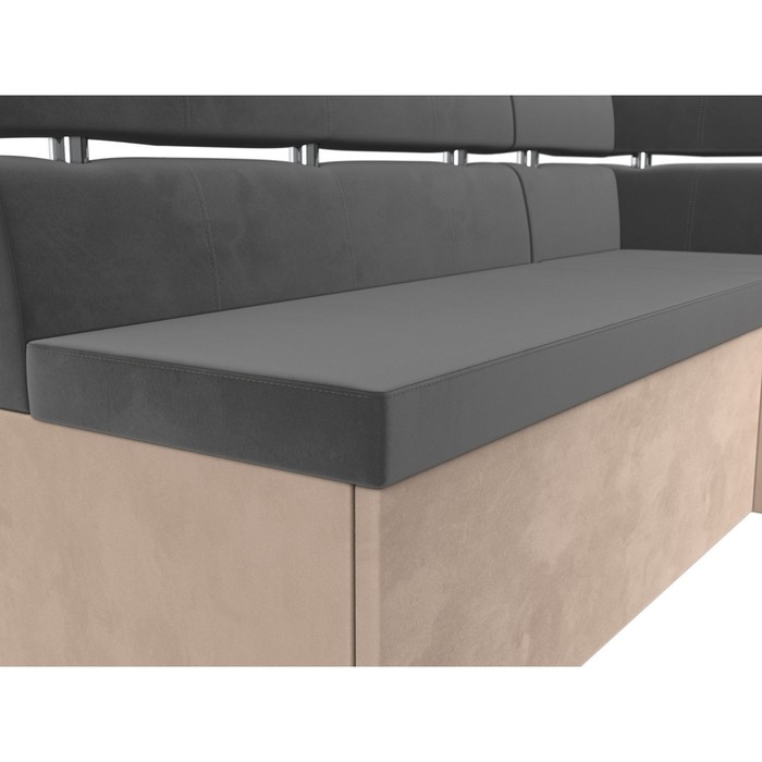 Кухонный угловой диван «Классик», правый угол, дельфин, велюр, цвет серый / бежевый - фото 1907656351