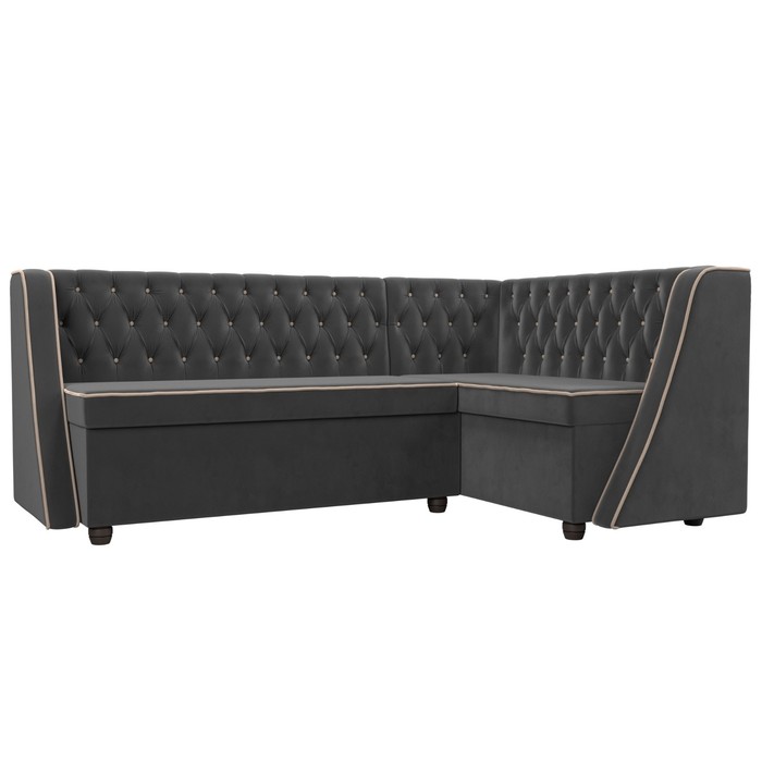 Кухонный угловой диван «Лофт», правый угол, велюр, цвет серый / бежевый