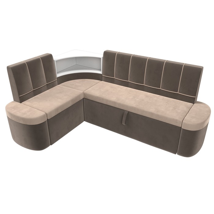 Кухонный угловой диван «Тефида», левый угол, дельфин, велюр, цвет бежевый / коричневый - фото 1907656494