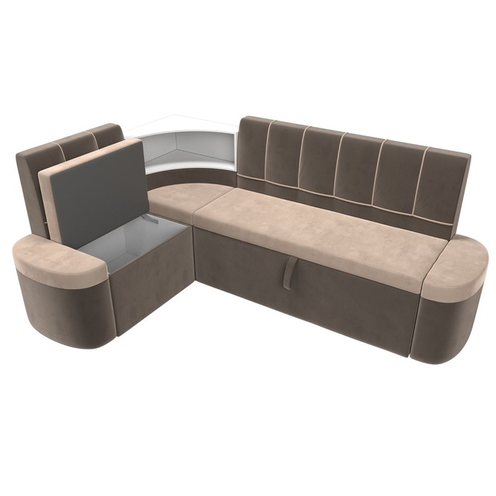 Кухонный угловой диван «Тефида», левый угол, дельфин, велюр, цвет бежевый / коричневый - фото 1907656496