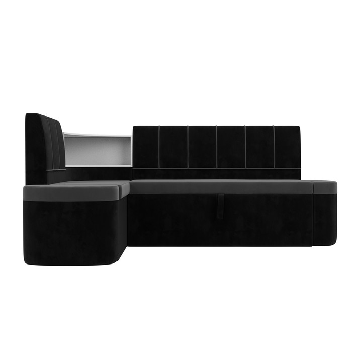 Кухонный угловой диван «Тефида», левый угол, механизм дельфин, велюр, цвет серый / чёрный - фото 1907656502