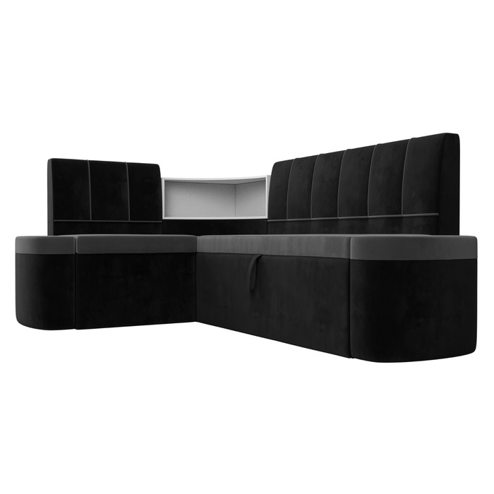 Кухонный угловой диван «Тефида», левый угол, механизм дельфин, велюр, цвет серый / чёрный - фото 1907656503