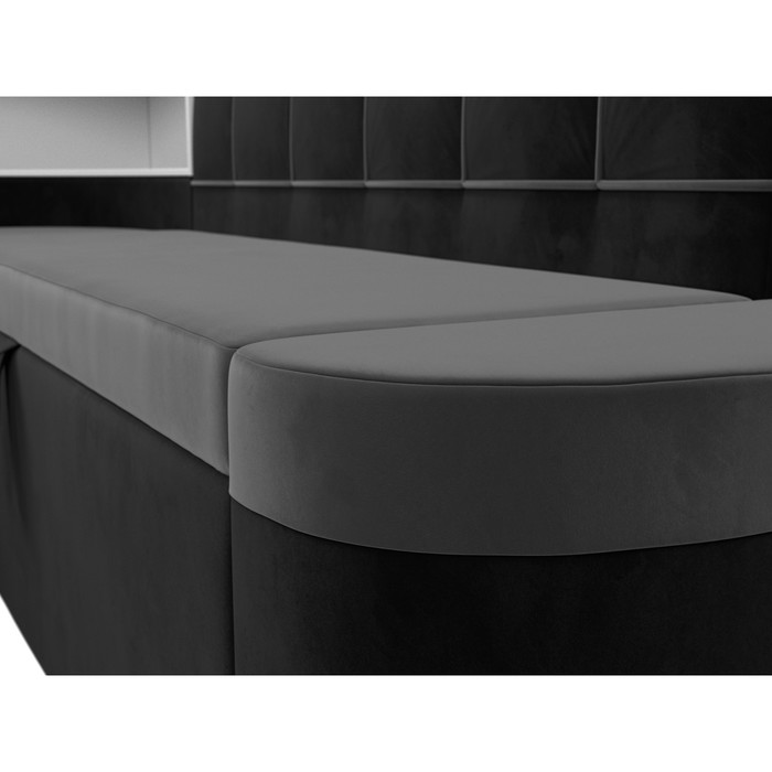 Кухонный угловой диван «Тефида», левый угол, механизм дельфин, велюр, цвет серый / чёрный - фото 1907656504