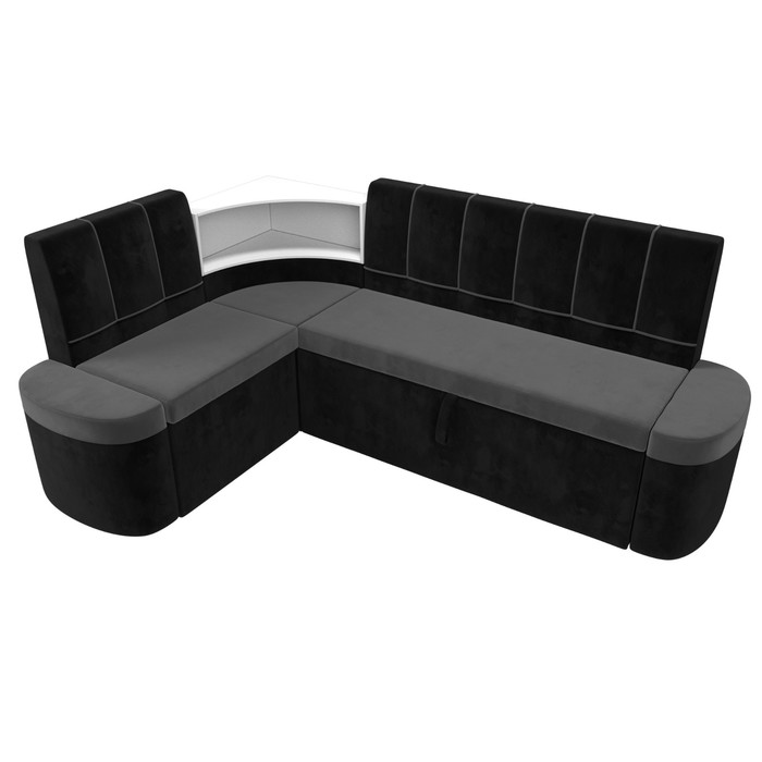 Кухонный угловой диван «Тефида», левый угол, механизм дельфин, велюр, цвет серый / чёрный - фото 1907656505