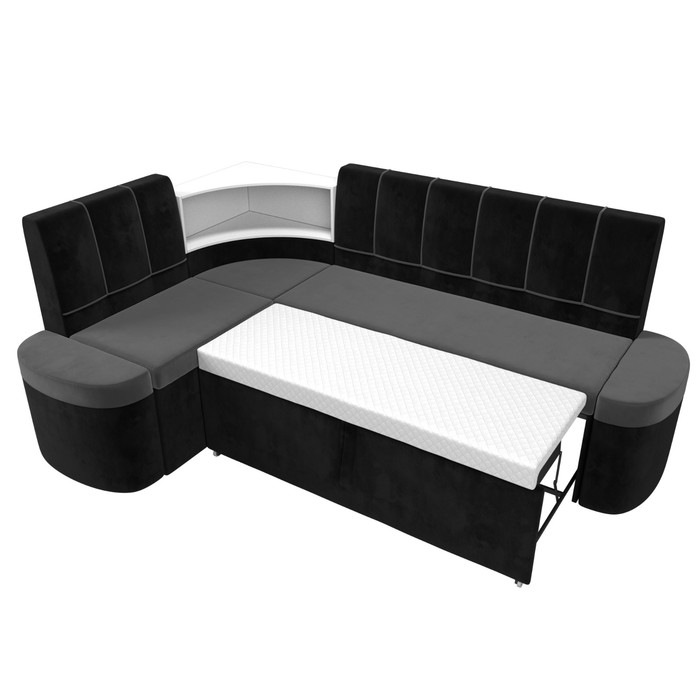 Кухонный угловой диван «Тефида», левый угол, механизм дельфин, велюр, цвет серый / чёрный - фото 1907656506