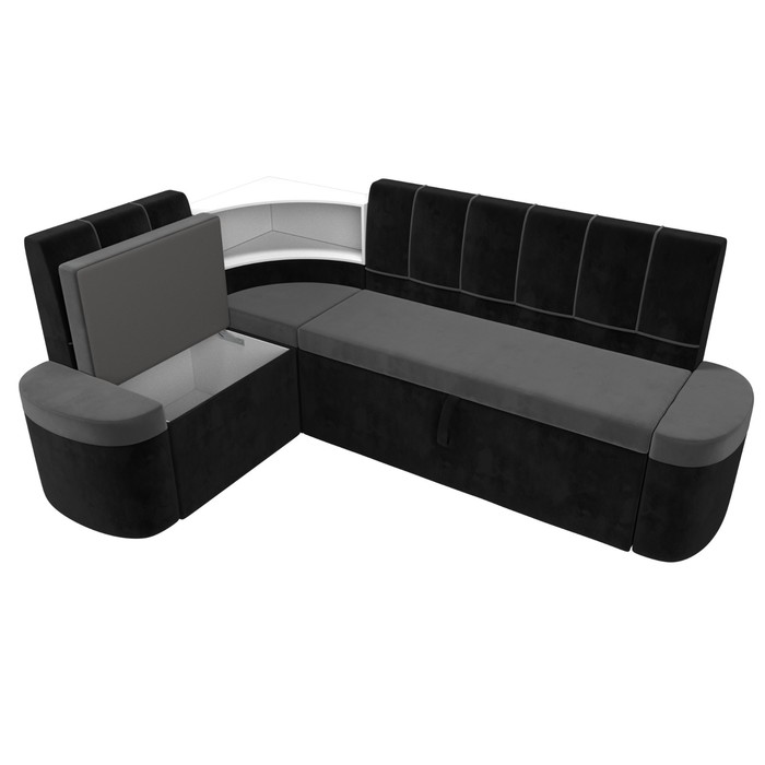 Кухонный угловой диван «Тефида», левый угол, механизм дельфин, велюр, цвет серый / чёрный - фото 1907656507