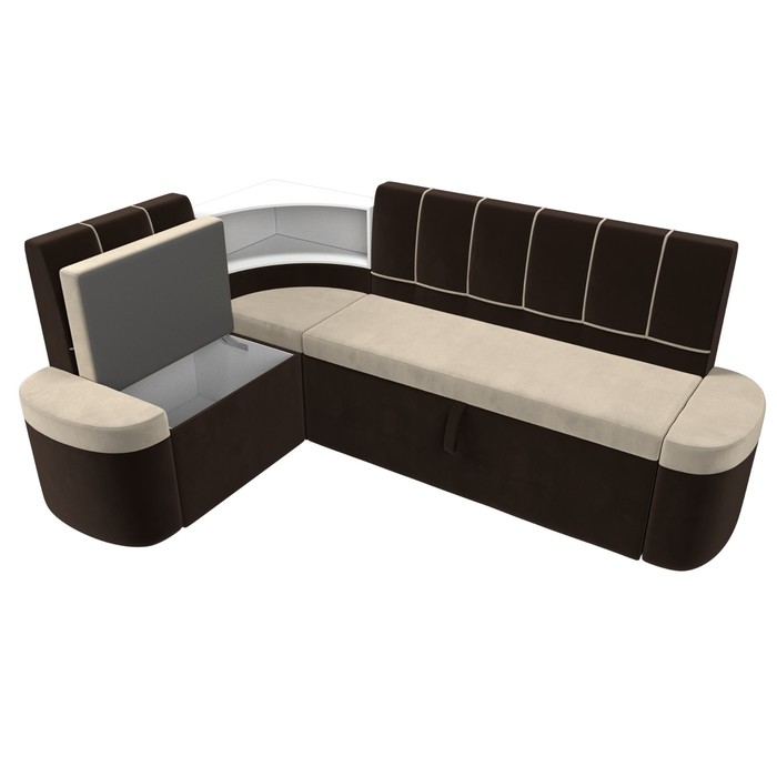 Кухонный угловой диван «Тефида», левый угол, дельфин, микровельвет, бежевый / коричневый - фото 1907656518