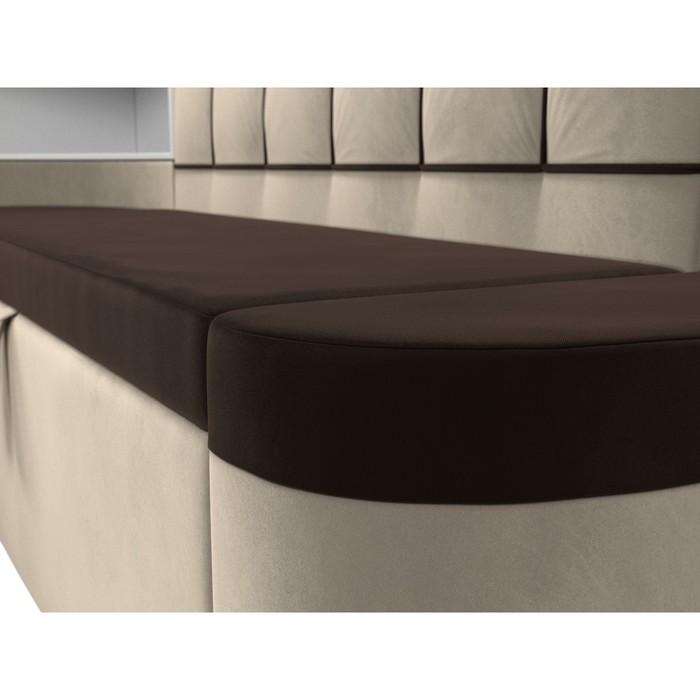 Кухонный угловой диван «Тефида», левый угол, дельфин, микровельвет, коричневый / бежевый - фото 1907656526