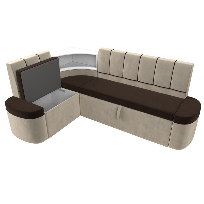 Кухонный угловой диван «Тефида», левый угол, дельфин, микровельвет, коричневый / бежевый - фото 1907656529