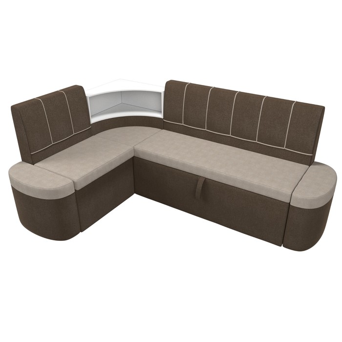Кухонный угловой диван «Тефида», левый угол, дельфин, рогожка, цвет бежевый / коричневый - фото 1907656538