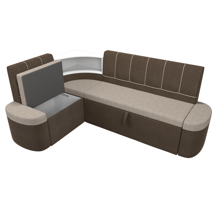 Кухонный угловой диван «Тефида», левый угол, дельфин, рогожка, цвет бежевый / коричневый - фото 1907656540